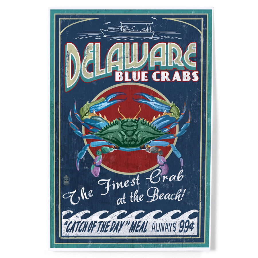 Delaware Blue Crabs Vintage Sign, Best at the Beach, Art & Giclee Prints Art Lantern Press 