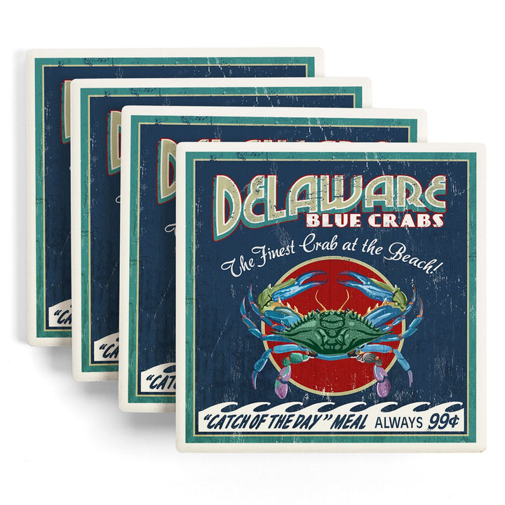 Delaware Blue Crabs Vintage Sign, Best at the Beach, Coasters Coasters Lantern Press 