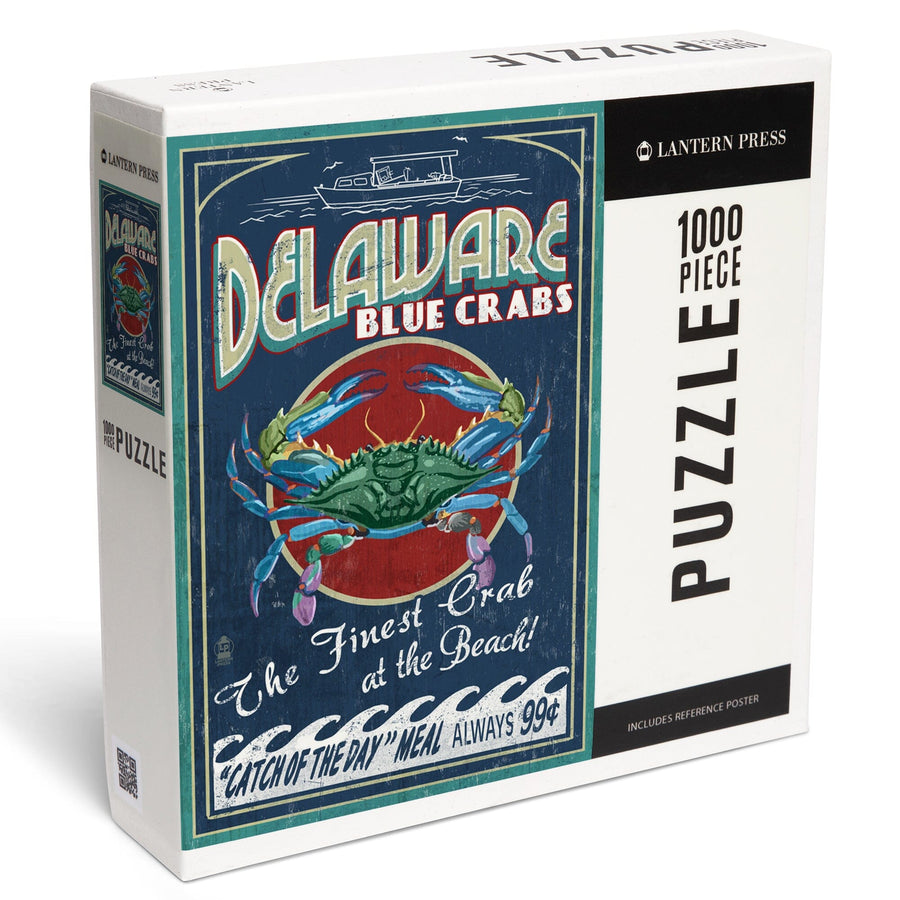 Delaware Blue Crabs Vintage Sign, Best at the Beach, Jigsaw Puzzle Puzzle Lantern Press 