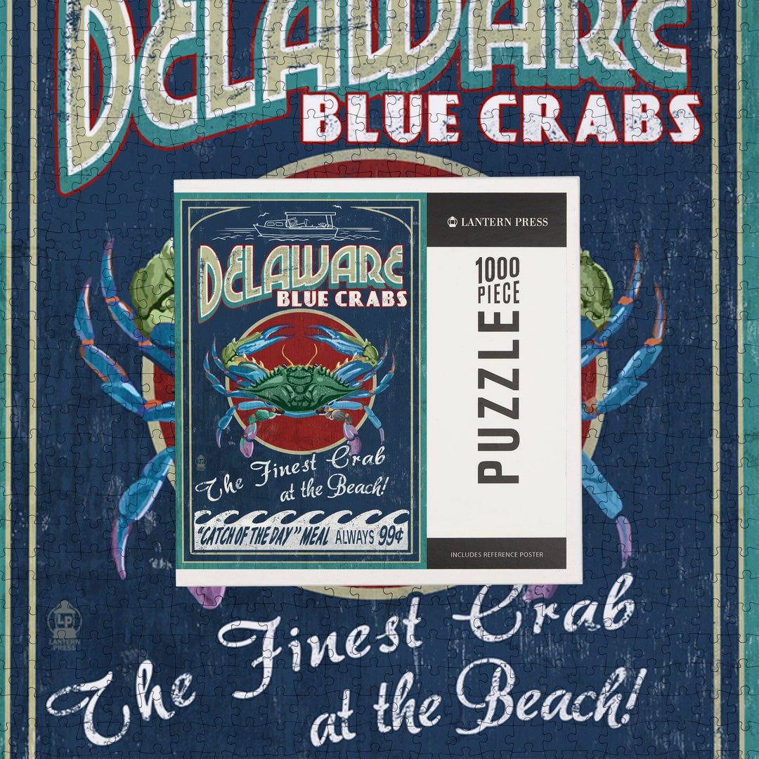 Delaware Blue Crabs Vintage Sign, Best at the Beach, Jigsaw Puzzle Puzzle Lantern Press 