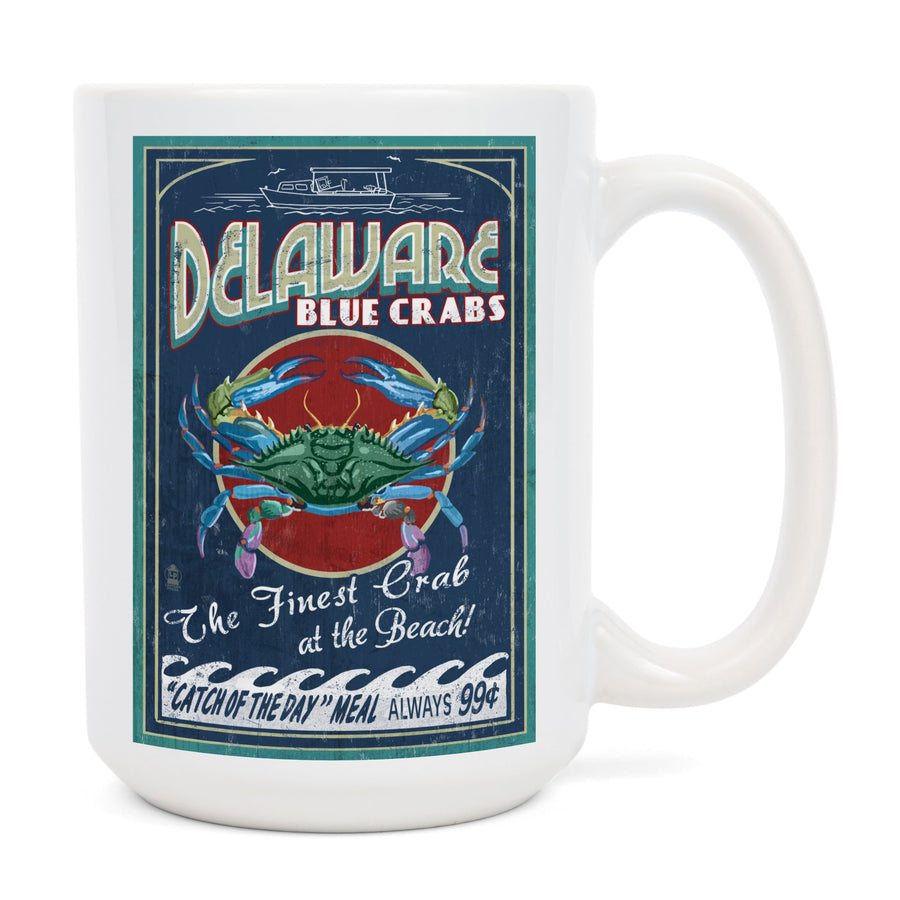 Delaware Blue Crabs Vintage Sign, Best at the Beach, Lantern Press Artwork, Ceramic Mug Mugs Lantern Press 