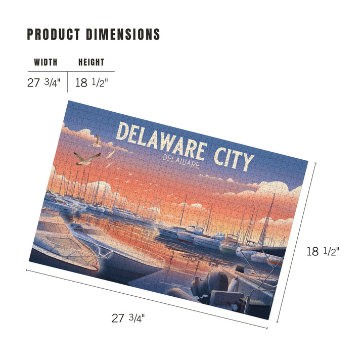 Delaware City, Delaware, Lithograph, Home Sweet Harbor, Boats in Marina, Jigsaw Puzzle Puzzle Lantern Press 