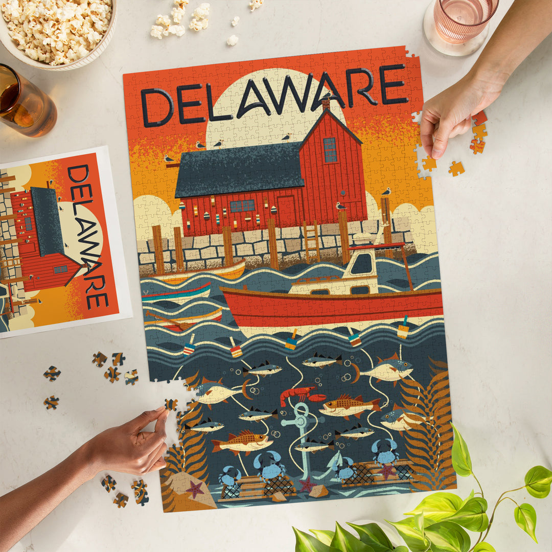 Delaware, Geometric, Jigsaw Puzzle Puzzle Lantern Press 