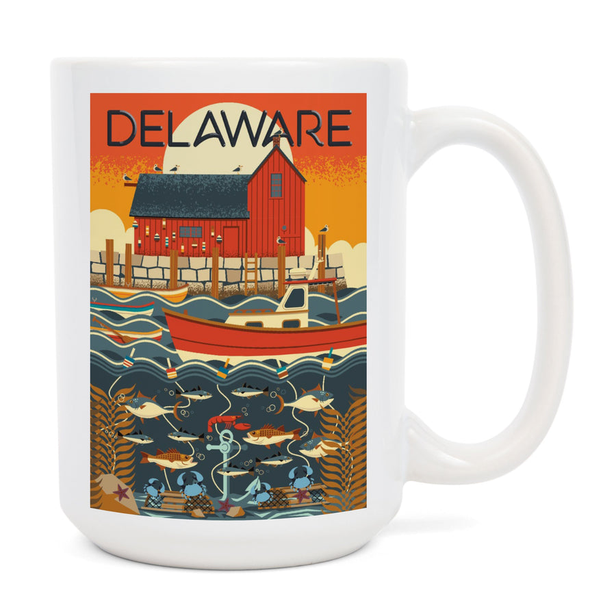 Delaware, Geometric, Lantern Press Artwork, Ceramic Mug Mugs Lantern Press 