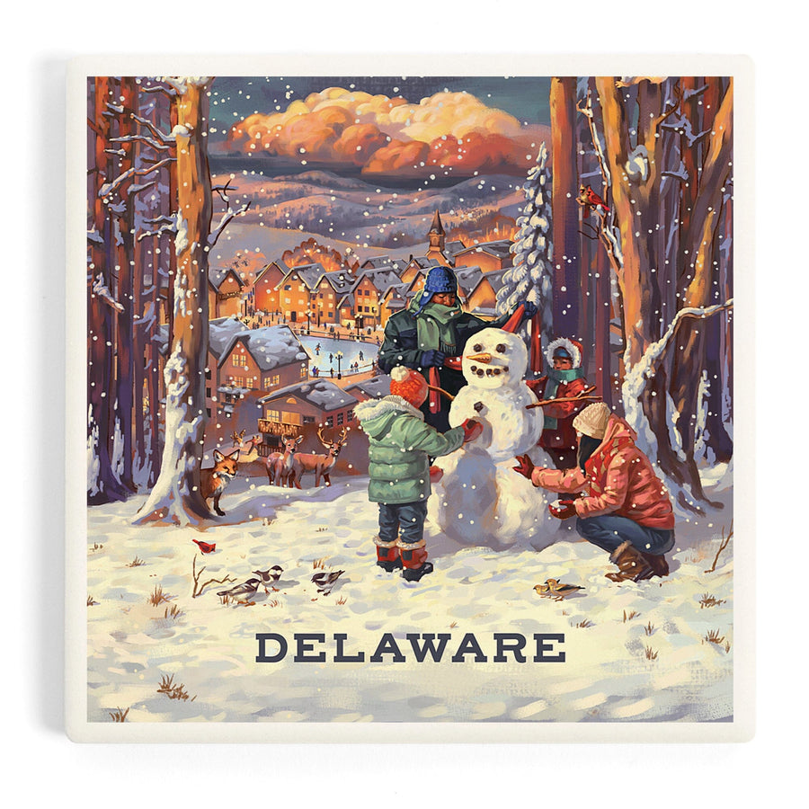 Delaware, Merry and Bright, Vintage Snowman, Coasters Coasters Lantern Press 