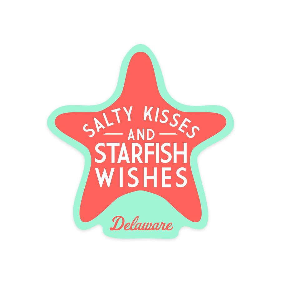 Delaware, Salty Kisses and Starfish Wishes, Simply Said, Contour, Vinyl Sticker - Lantern Press