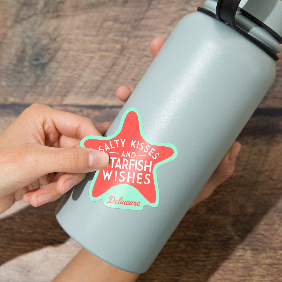 Delaware, Salty Kisses and Starfish Wishes, Simply Said, Contour, Vinyl Sticker - Lantern Press