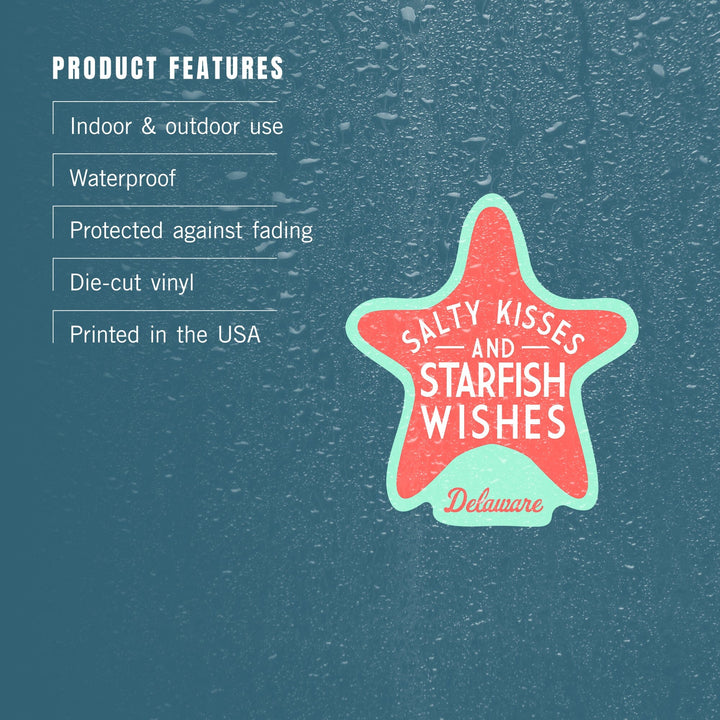 Delaware, Salty Kisses and Starfish Wishes, Simply Said, Contour, Vinyl Sticker - Lantern Press