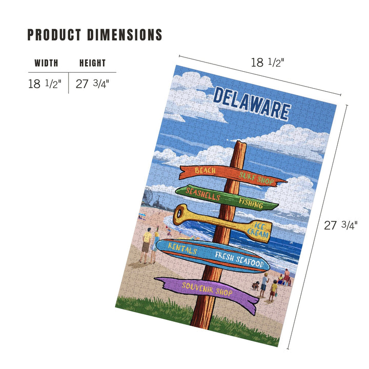 Delaware, Signpost, Coast Beach with Pier, Jigsaw Puzzle Puzzle Lantern Press 