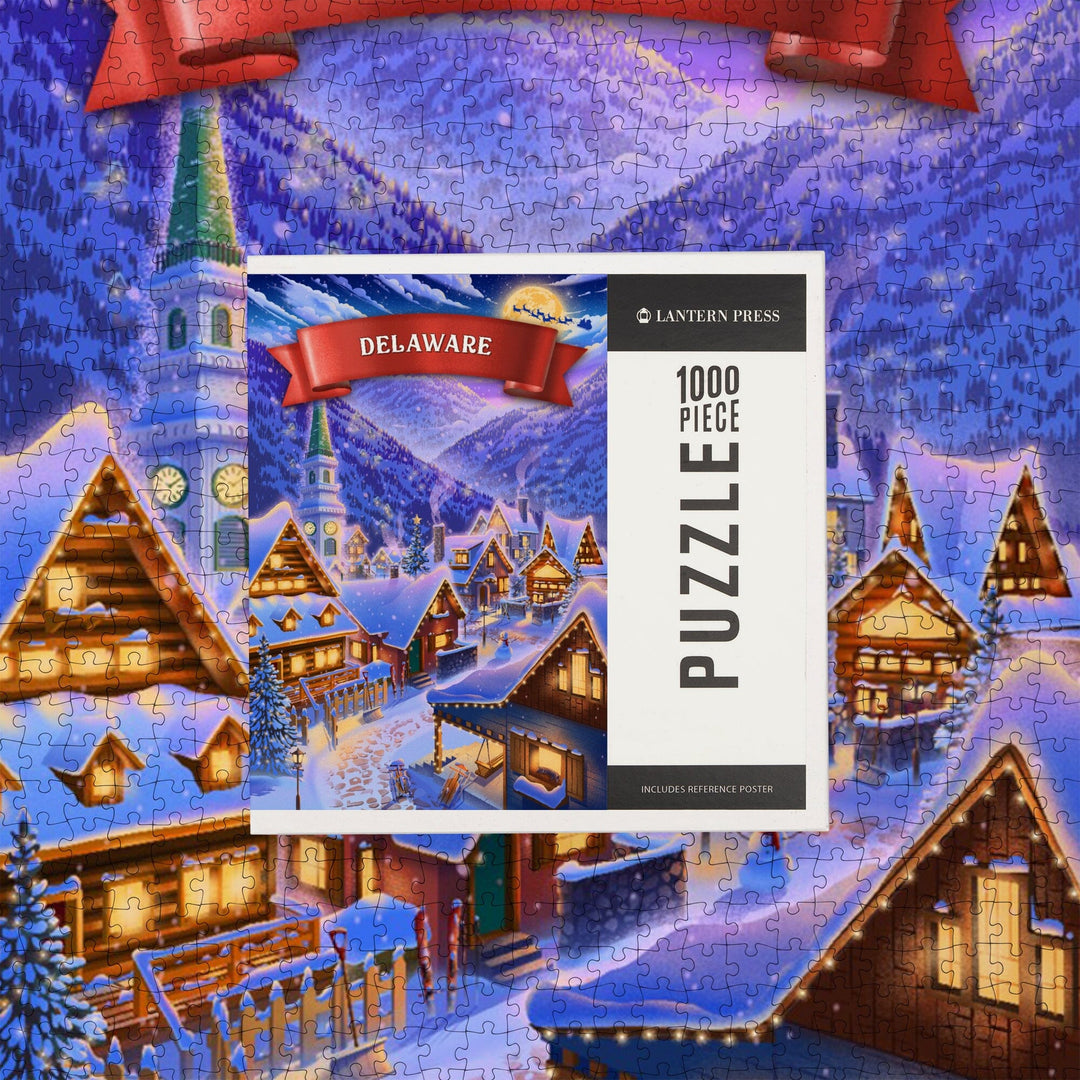 Delaware, Sleepy Winter Village, Jigsaw Puzzle Puzzle Lantern Press 