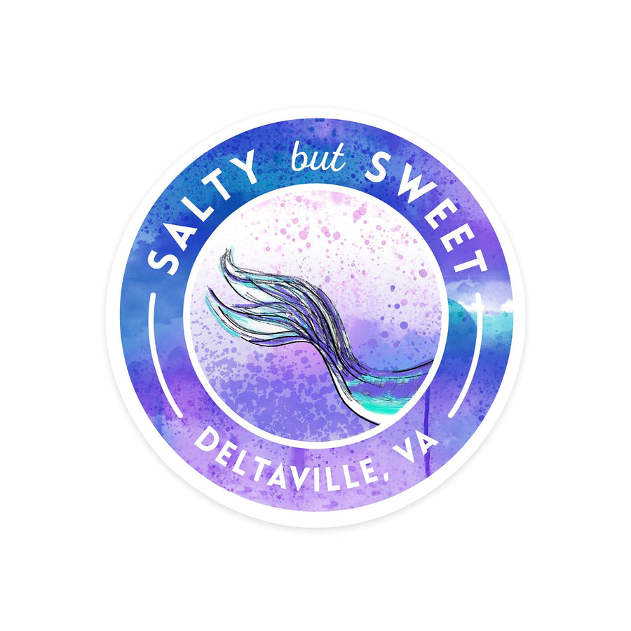 Deltaville, Virginia, Salty but Sweet, Mermaid Tale, Contour, Lantern Press Artwork, Vinyl Sticker Sticker Lantern Press 