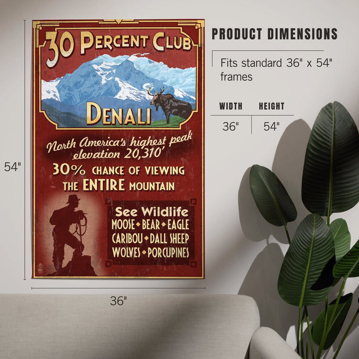 Denali, Alaska, 30% Club Vintage Sign, Art & Giclee Prints Art Lantern Press 