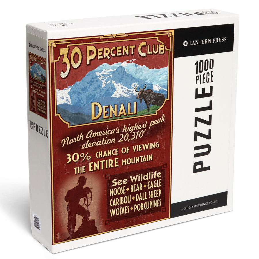 Denali, Alaska, 30% Club Vintage Sign, Jigsaw Puzzle Puzzle Lantern Press 