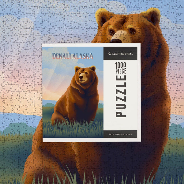 Denali, Alaska, Lithograph Wildlife Series, Grizzly Bear, Jigsaw Puzzle Puzzle Lantern Press 