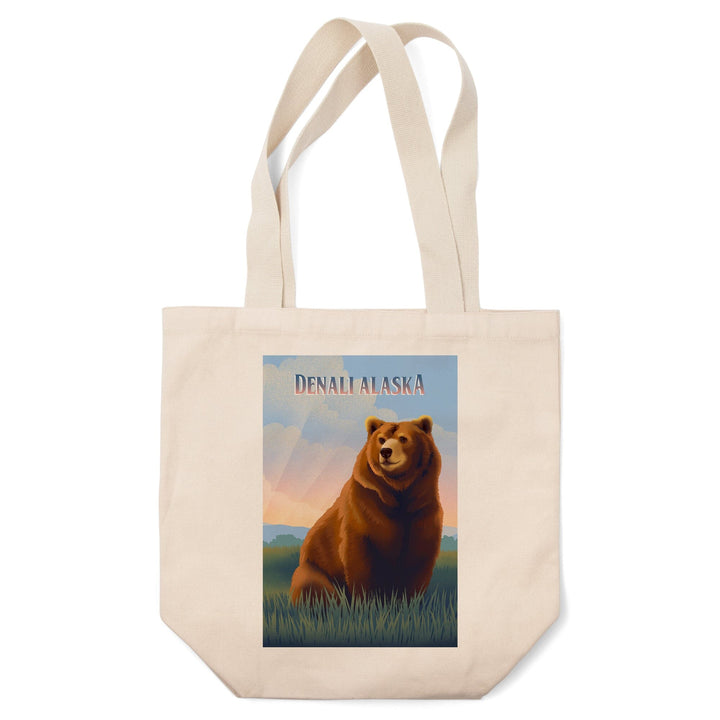 Denali, Alaska, Lithograph Wildlife Series, Grizzly Bear, Tote Bag Totes Lantern Press 