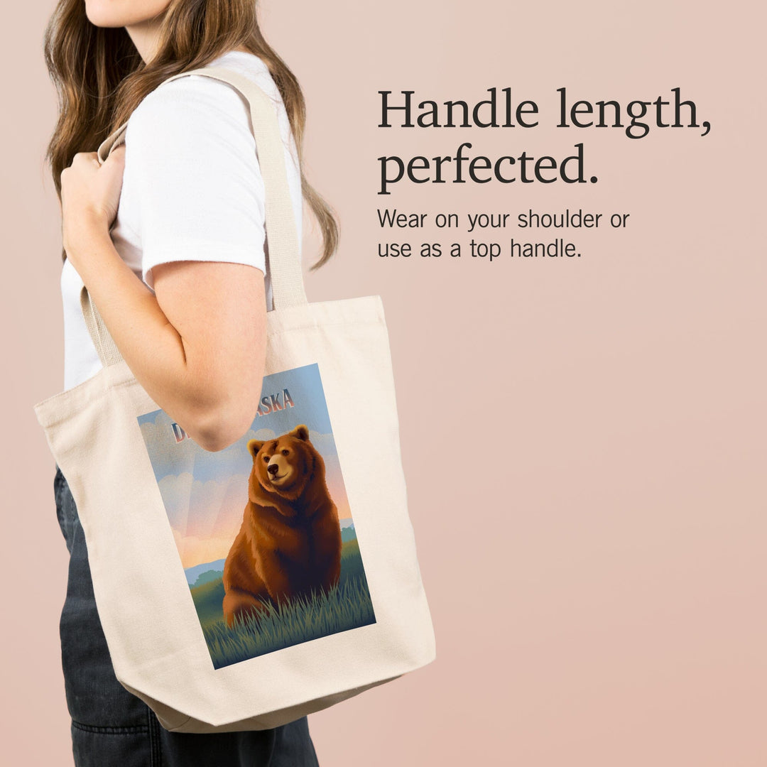 Denali, Alaska, Lithograph Wildlife Series, Grizzly Bear, Tote Bag Totes Lantern Press 