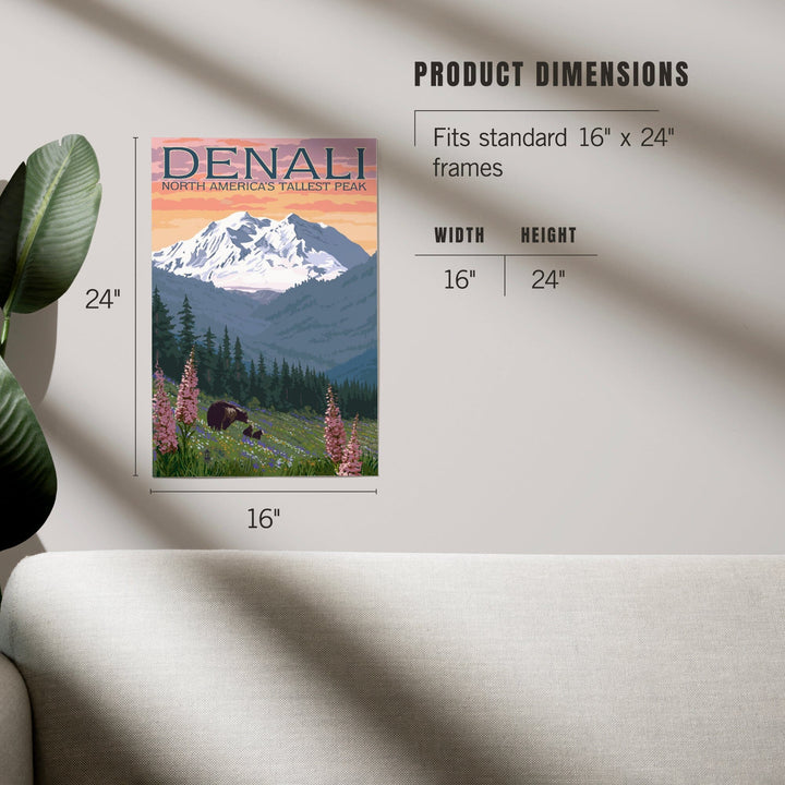 Denali, Alaska, North America's Tallest Peak, Bears and Spring Flowers, Art & Giclee Prints Art Lantern Press 