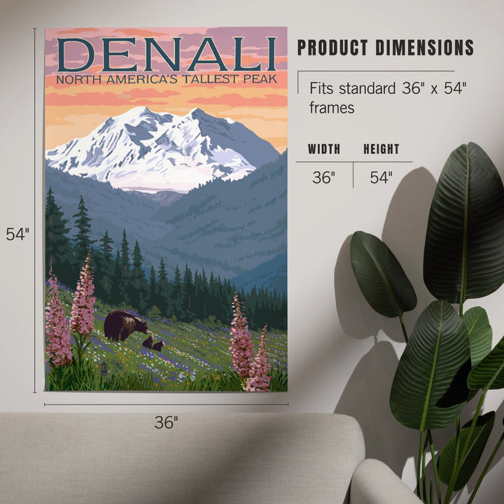 Denali, Alaska, North America's Tallest Peak, Bears and Spring Flowers, Art & Giclee Prints Art Lantern Press 