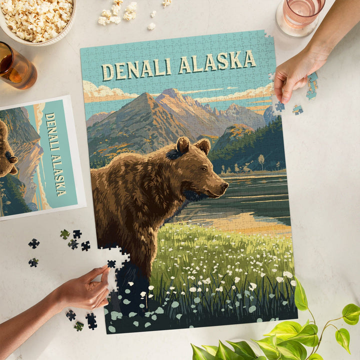 Denali, Alaska, Painterly, Bear, Jigsaw Puzzle Puzzle Lantern Press 