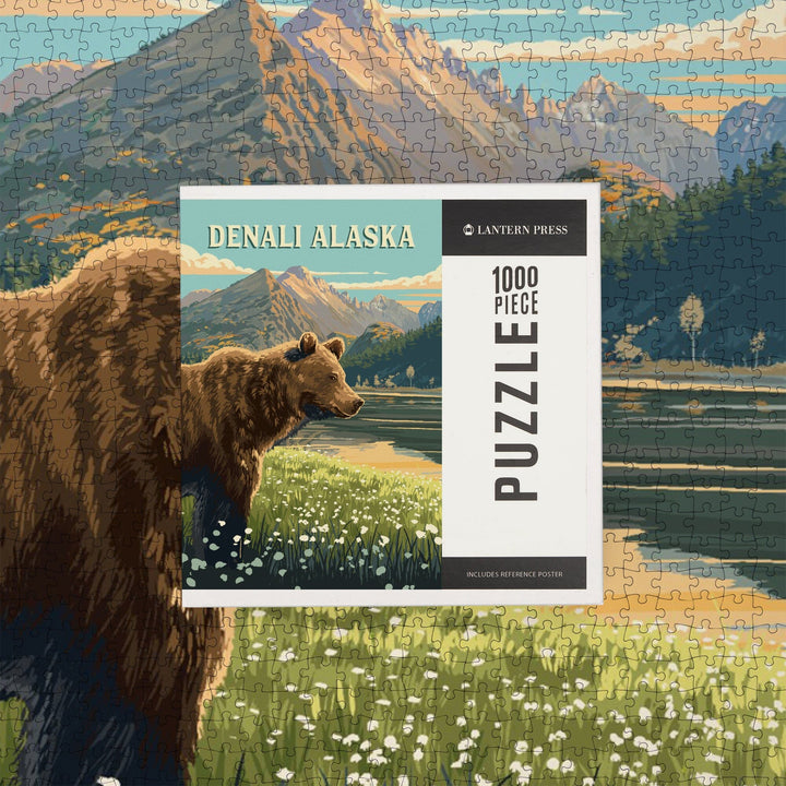 Denali, Alaska, Painterly, Bear, Jigsaw Puzzle Puzzle Lantern Press 