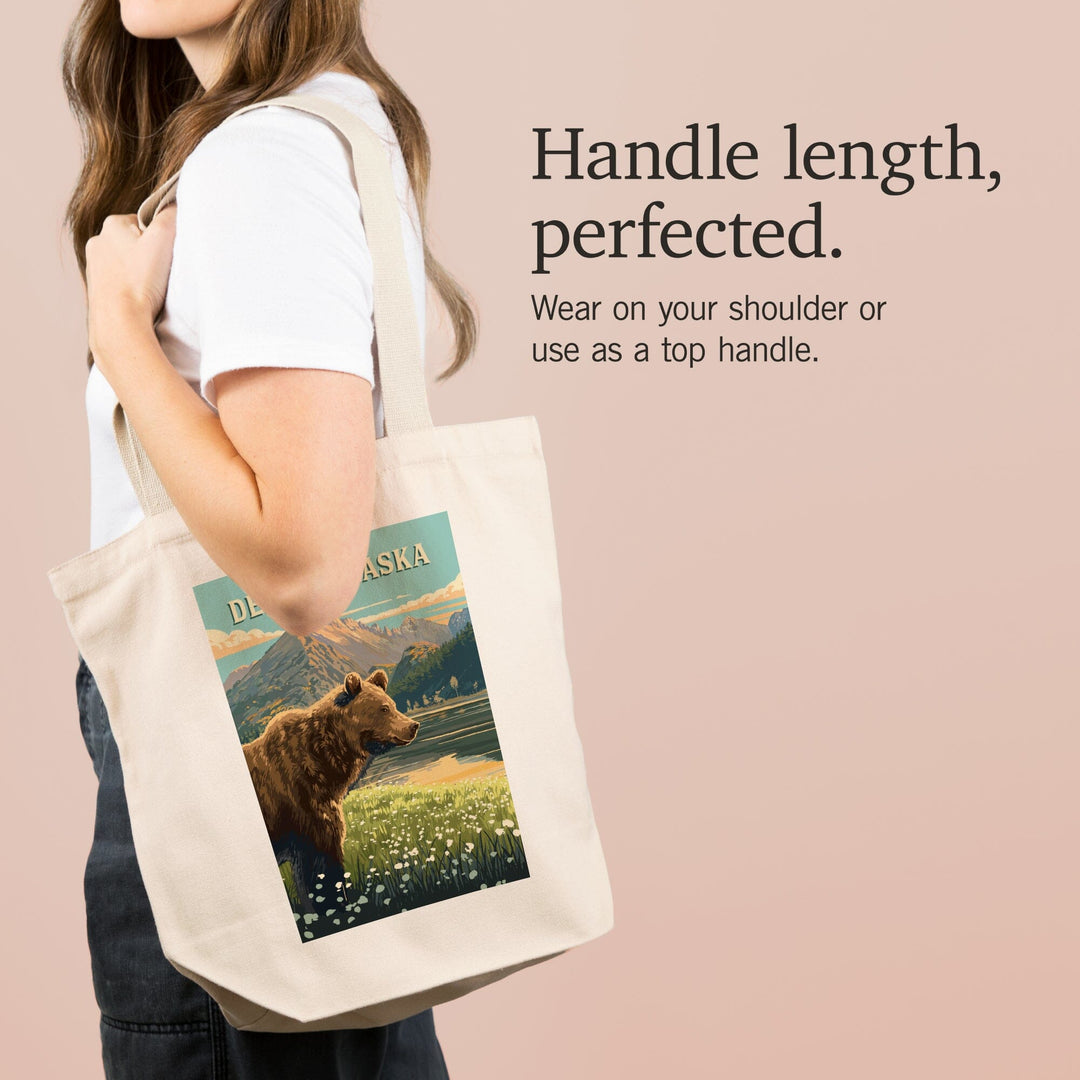 Denali, Alaska, Painterly, Bear, Tote Bag Totes Lantern Press 