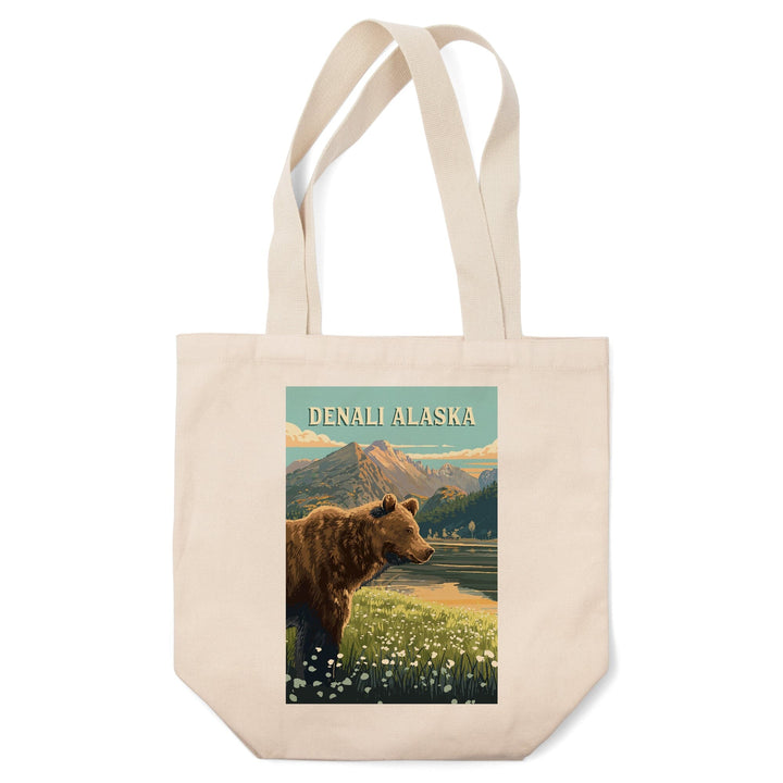 Denali, Alaska, Painterly, Bear, Tote Bag Totes Lantern Press 