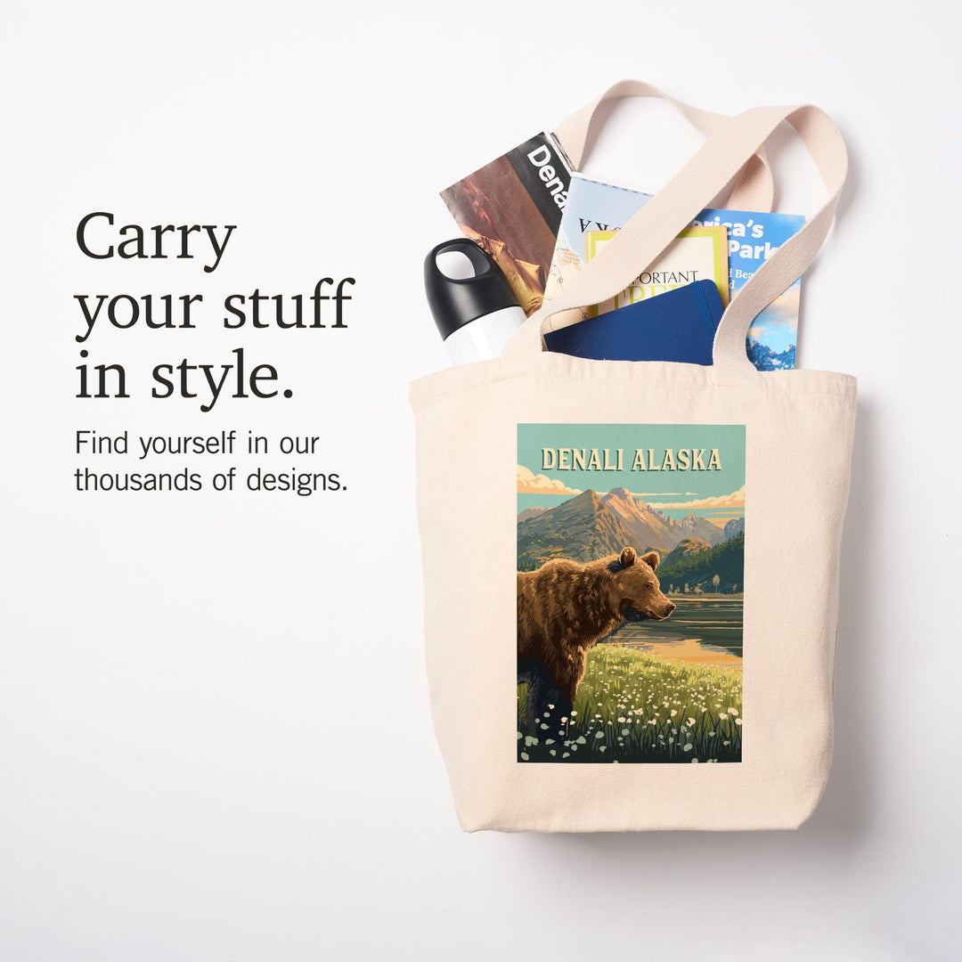 Denali, Alaska, Painterly, Bear, Tote Bag Totes Lantern Press 