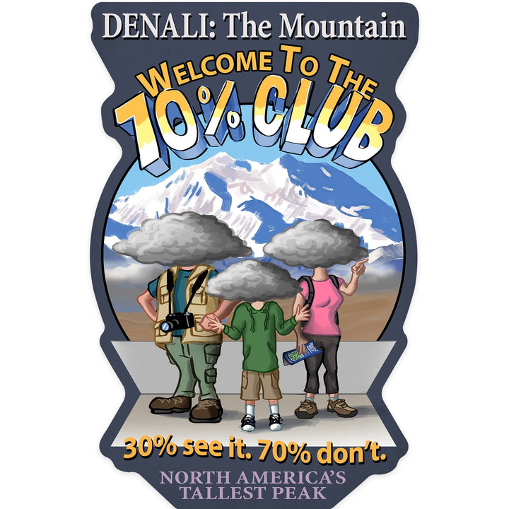 Denali, Alaska, The Mountain, 70 Percent Club, Contour, Vinyl Sticker Sticker Lantern Press 