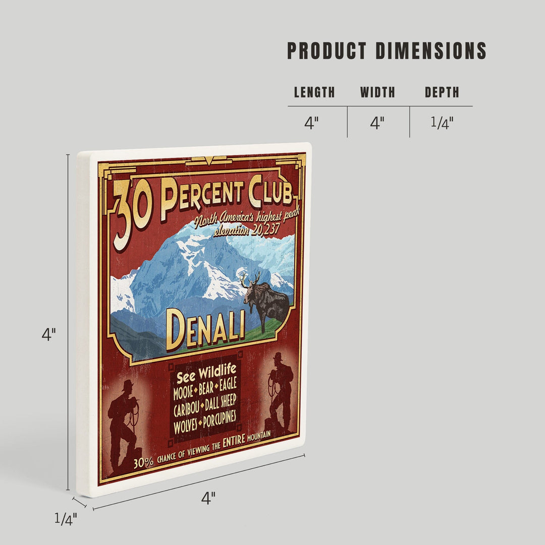 Denali National Park, Alaska, 30% Club Vintage Sign, Coasters Coasters Lantern Press 