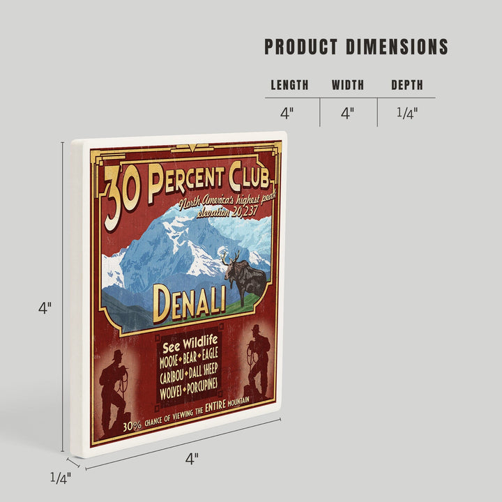 Denali National Park, Alaska, 30% Club Vintage Sign, Coasters Coasters Lantern Press 