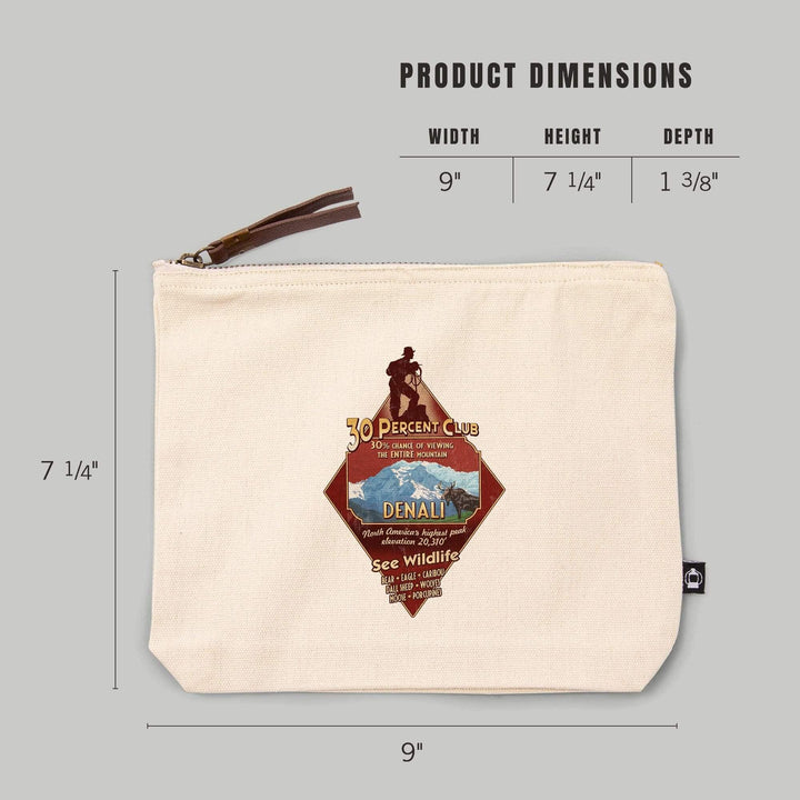 Denali National Park, Alaska, 30% Club Vintage Sign, Organic Cotton Zipper Pouch, Go Bag Go Bag Lantern Press 