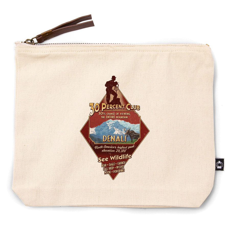 Denali National Park, Alaska, 30% Club Vintage Sign, Organic Cotton Zipper Pouch, Go Bag Go Bag Lantern Press 