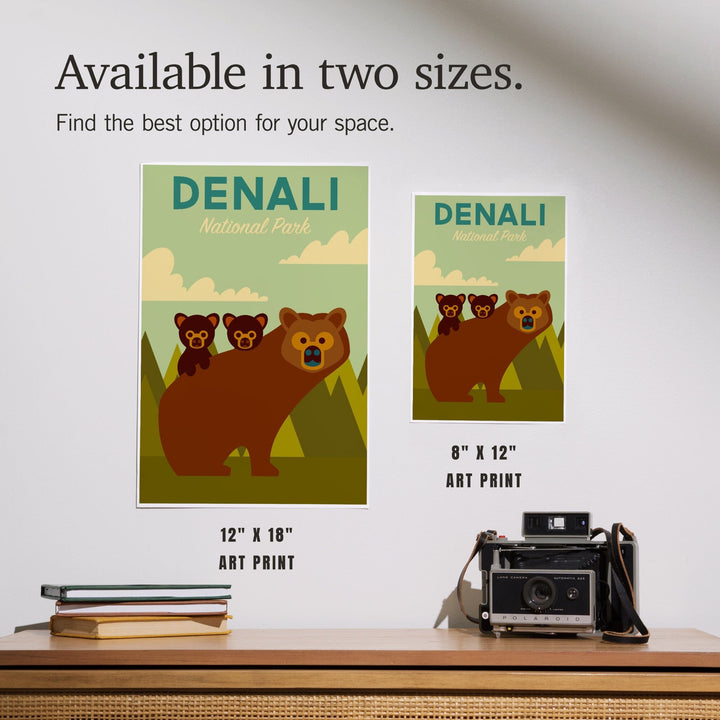 Denali National Park, Alaska, Bear and Cubs, Geometric, Art & Giclee Prints Art Lantern Press 