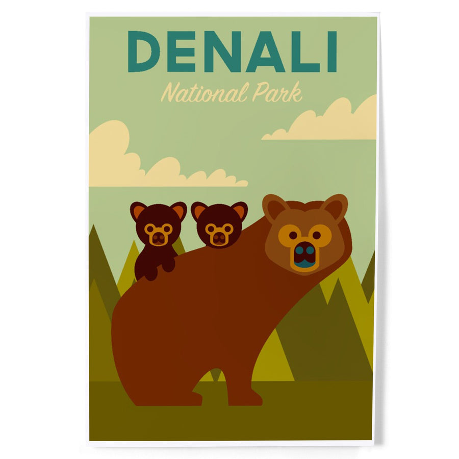 Denali National Park, Alaska, Bear and Cubs, Geometric, Art & Giclee Prints Art Lantern Press 