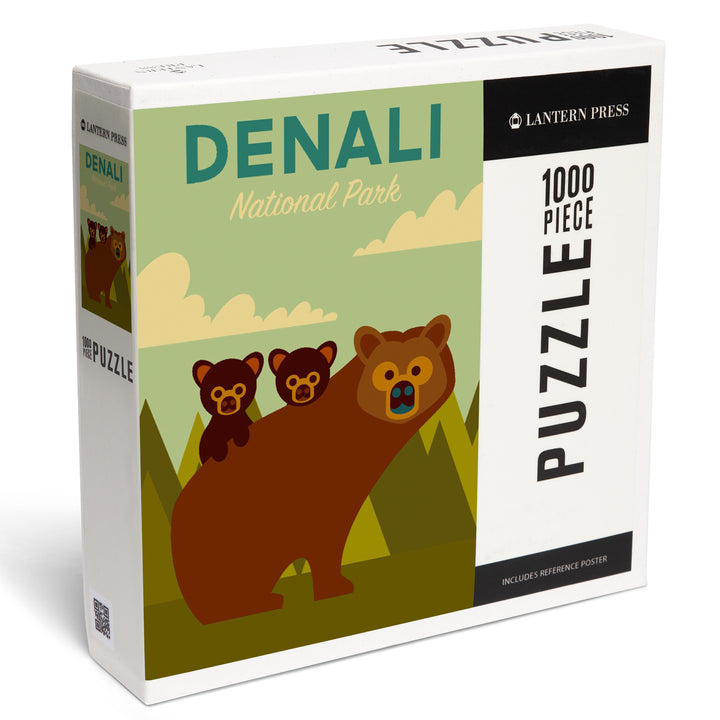 Denali National Park, Alaska, Bear and Cubs, Geometric, Jigsaw Puzzle Puzzle Lantern Press 