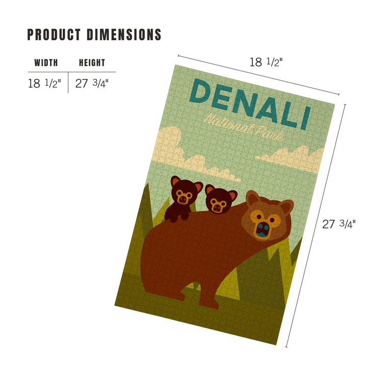 Denali National Park, Alaska, Bear and Cubs, Geometric, Jigsaw Puzzle Puzzle Lantern Press 