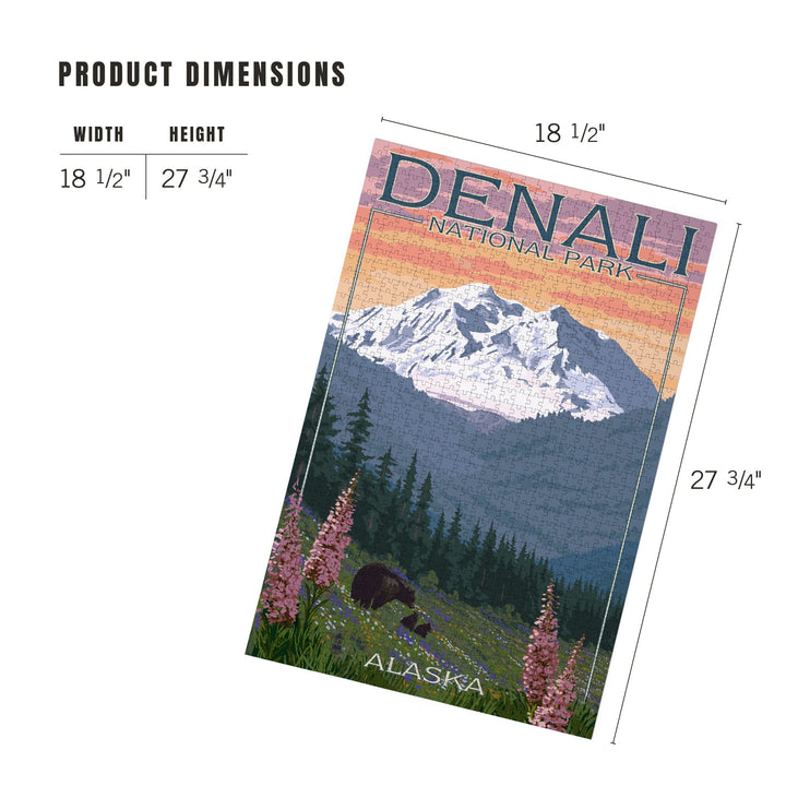 Denali National Park, Alaska, Bear and Cubs with Flowers, Jigsaw Puzzle Puzzle Lantern Press 