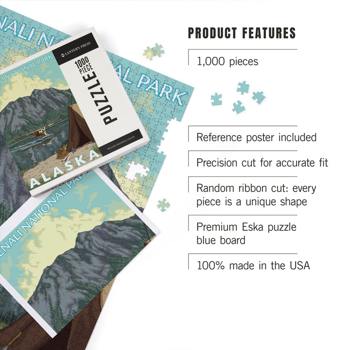 Denali National Park, Alaska, Bush Plane and Fishing, Jigsaw Puzzle Puzzle Lantern Press 