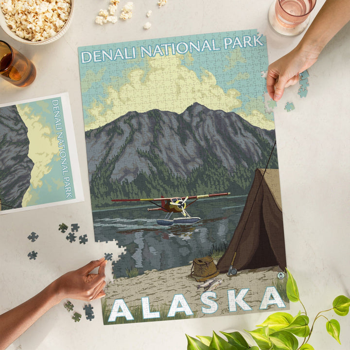 Denali National Park, Alaska, Bush Plane and Fishing, Jigsaw Puzzle Puzzle Lantern Press 