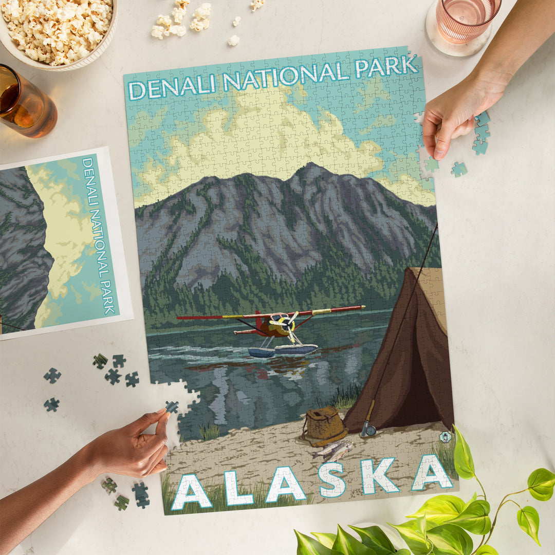 Denali National Park, Alaska, Bush Plane and Fishing, Jigsaw Puzzle Puzzle Lantern Press 
