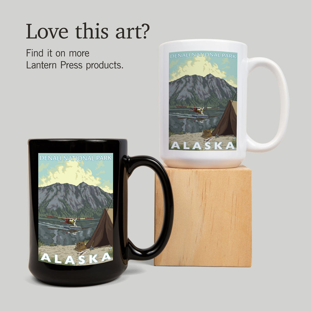 Denali National Park, Alaska, Bush Plane & Fishing, Lantern Press Artwork, Ceramic Mug Mugs Lantern Press 