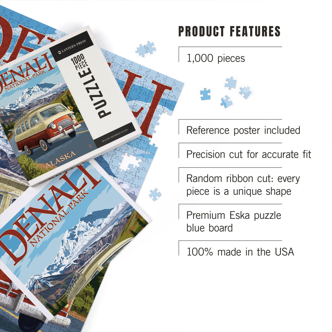 Denali National Park, Alaska, Camper Van, Jigsaw Puzzle Puzzle Lantern Press 