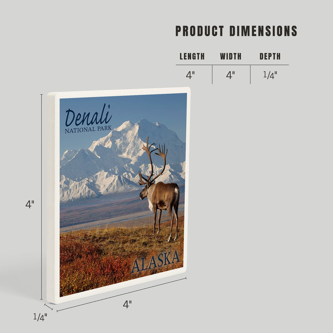 Denali National Park, Alaska, Caribou and Denali, Coasters Coasters Lantern Press 