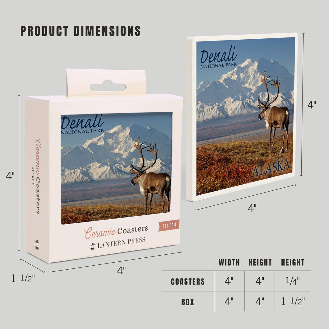 Denali National Park, Alaska, Caribou and Denali, Coasters Coasters Lantern Press 