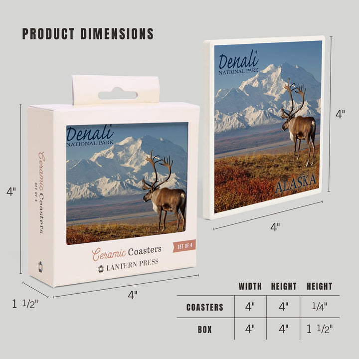 Denali National Park, Alaska, Caribou and Denali, Coasters Coasters Lantern Press 