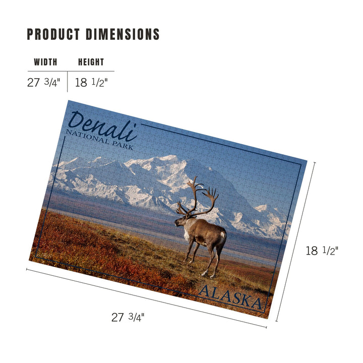 Denali National Park, Alaska, Caribou and Denali, Jigsaw Puzzle Puzzle Lantern Press 