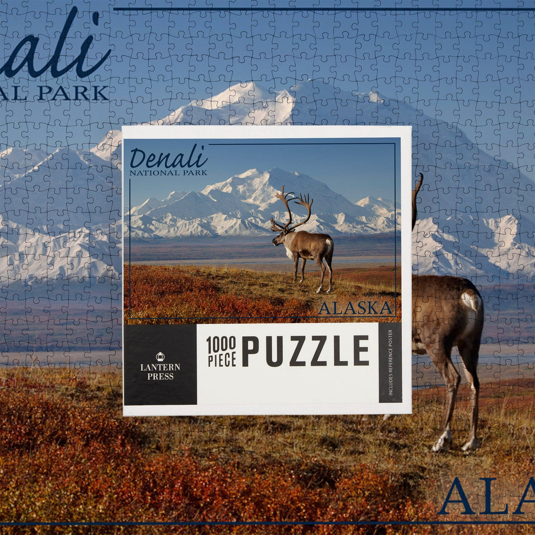 Denali National Park, Alaska, Caribou and Denali, Jigsaw Puzzle Puzzle Lantern Press 