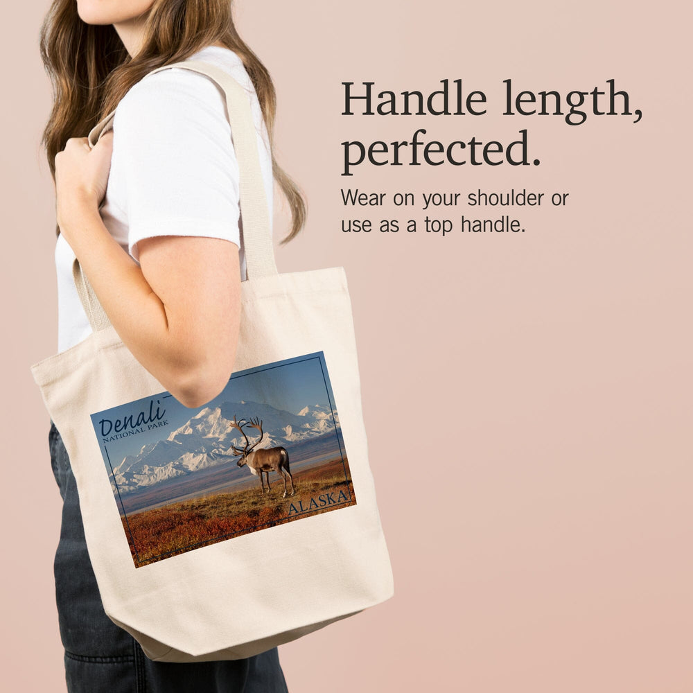 Denali National Park, Alaska, Caribou and Denali, Tote Bag Totes Lantern Press 