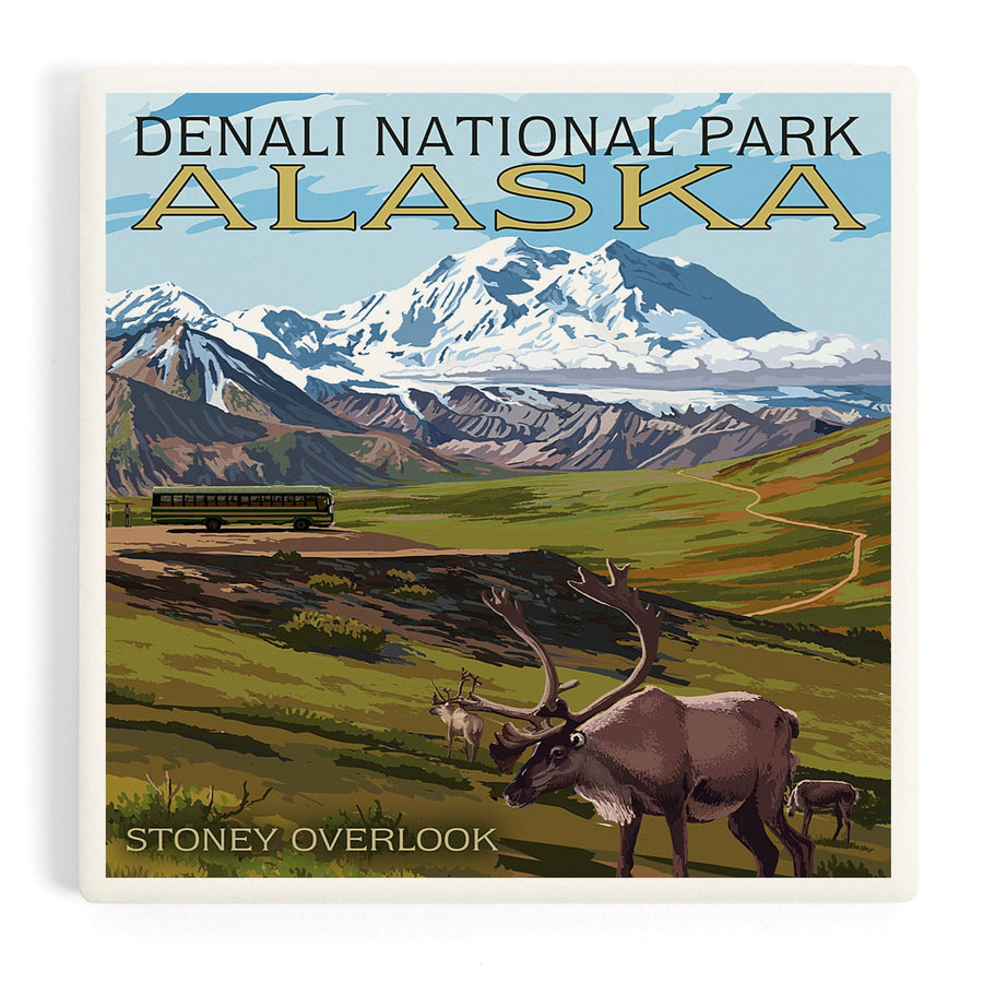 Denali National Park, Alaska, Caribou and Stoney Overlook, Coasters Coasters Lantern Press 