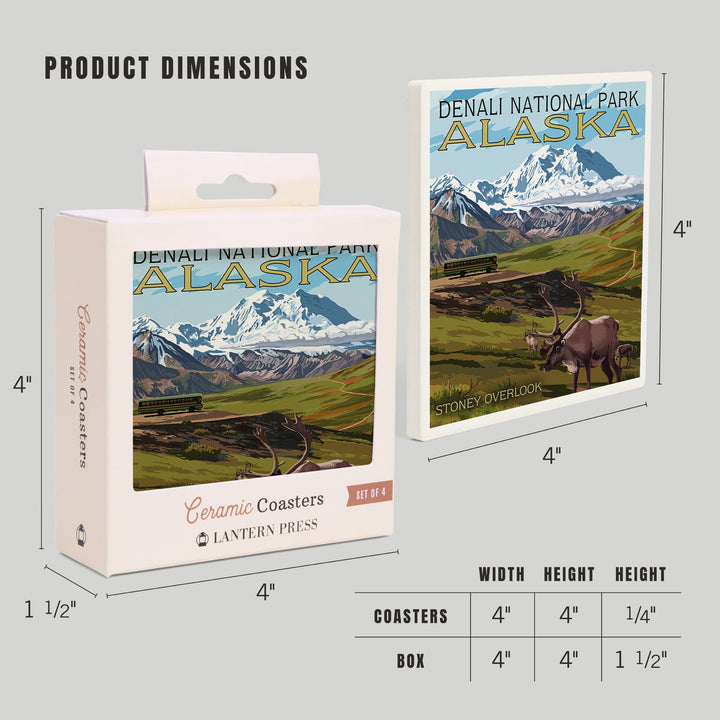 Denali National Park, Alaska, Caribou and Stoney Overlook, Coasters Coasters Lantern Press 